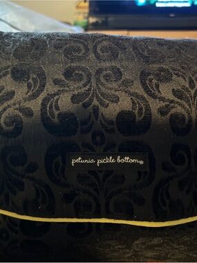 Petunia Pickle Bottom Black Damask Clutch with Yellow Trim